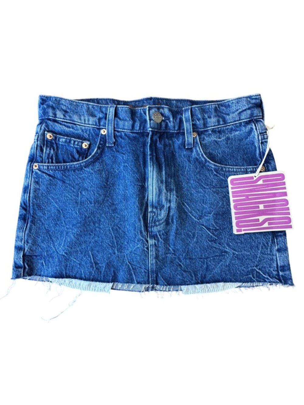 MOTHER Fun Dip Micro Mini Denim Skirt Womens 25 NWT Raw Hem Snap Crackle Pop NEW